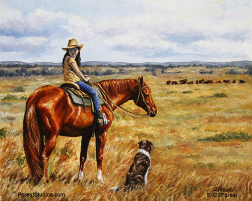 cowgirl and cattle horse