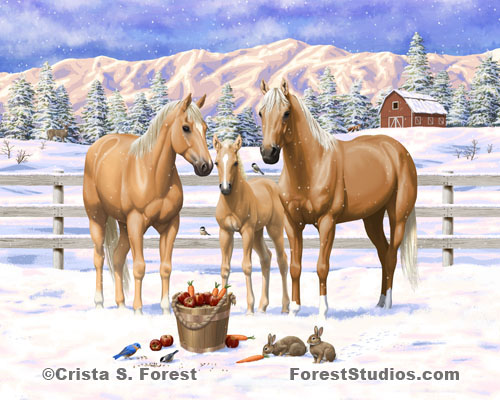Palomino Horses In Snow Painting