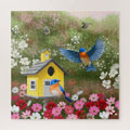 Forest Wildlife Art - Bluebirds Yellow Birdhouse